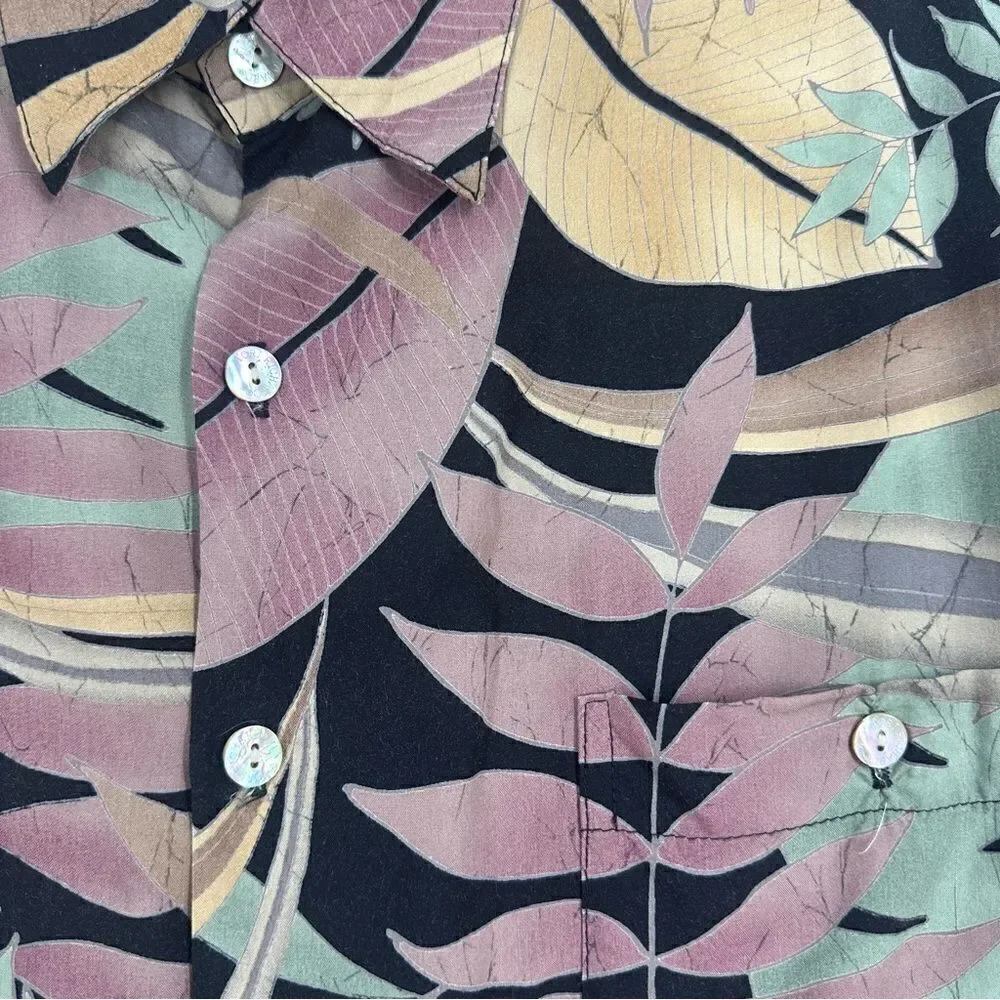 TORI RICHARD Casual Hawaiian Tropical Floral Button Down Short Sleeve Shirt Sz L